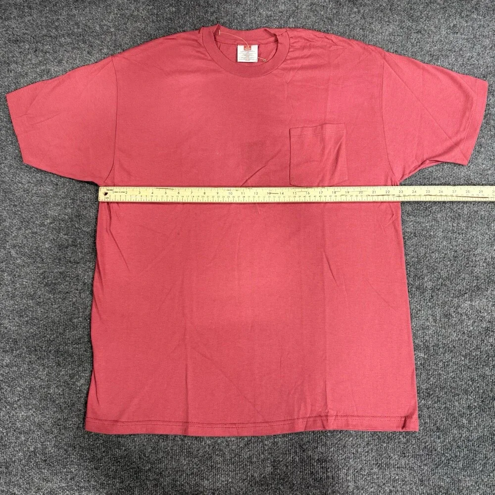 Hanes Mens Large Red Pocket T Shirt 100% Cotton Short Sleeve Crew Neck Basic Tee